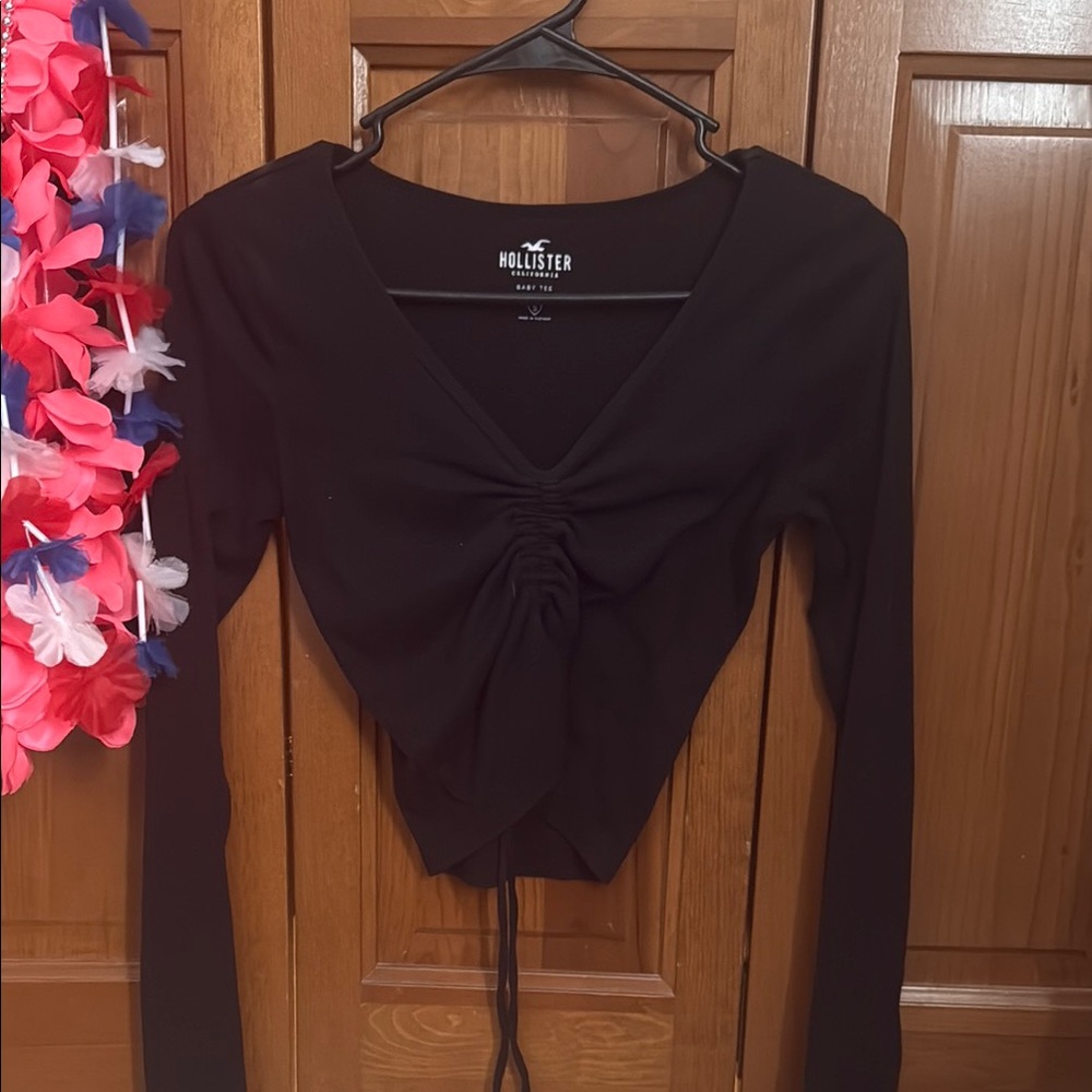 Hollister Black Ruched Tie Front Blouse